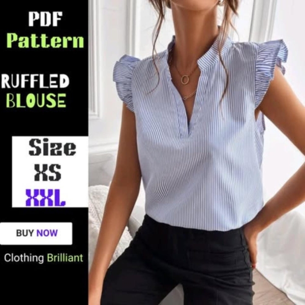 Women Blouse Dress Pattern - Women Top Pattern - Ruffled Blouse Pattern - Women Sewing Pattern PDF - Easy Pattern - 2 Bonus Free Pattern