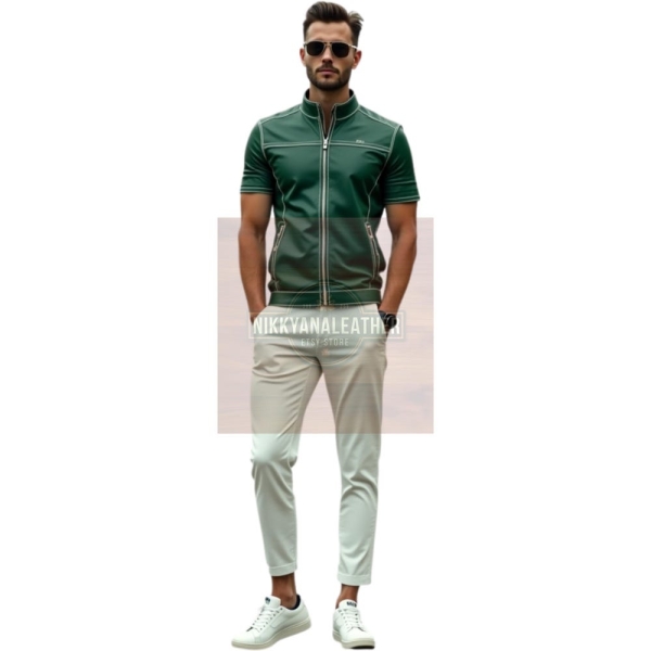 Handcrafted Men's Green Shirt and White Pants – Elegant Style and Modern Comfort