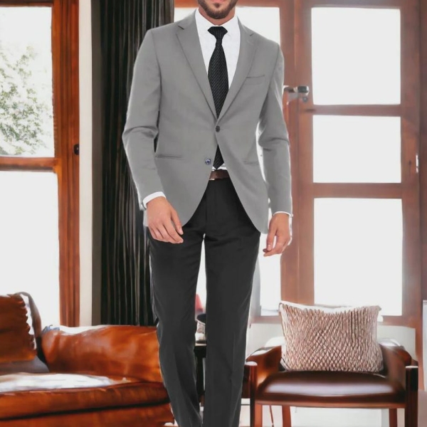 Men Grey Coat With Black Pant 2-Piece Suit: Comfortable and Stylish Outfit for Any Occasion - Ethnic Jacket and Trousers With White Shirt"