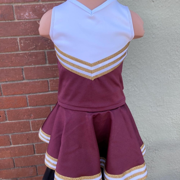 Cheer Outfit Burgundy Maroon White Gold Girls Sizes