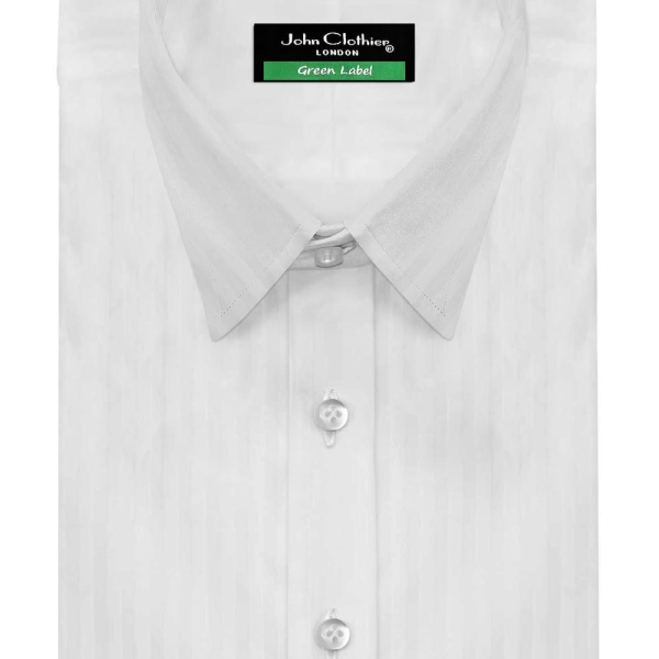Men's White Stripes Wedding Dress Shirt Kent Classic Collar Everyday Office Wear Business Formal Shirt Chest Pocket Size 16.5 Shirt