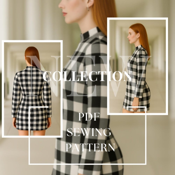 Elegant Office Dress Sewing Pattern – Fitted Formal Business Dress PDF | High Neck, Long Sleeve, Workwear Pattern for Women