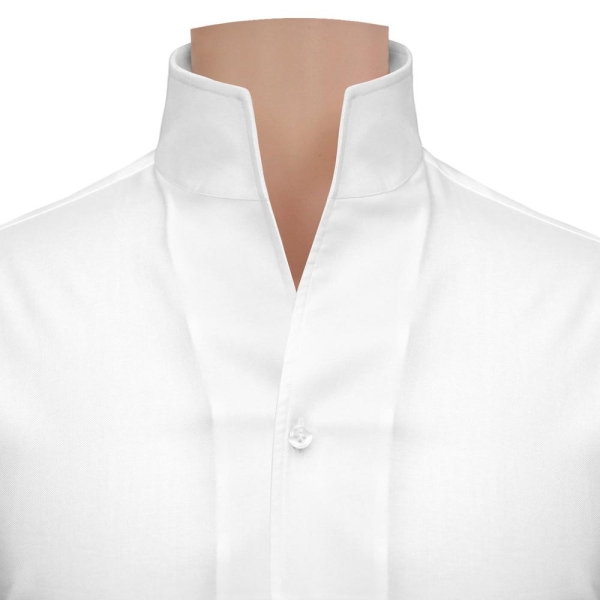 Men's White 100% Cotton Dress Shirt High Open One-Piece Collar Buttonless Preppy Style Grooms Wedding Outfit Shirt Size 15.5 French Cuff