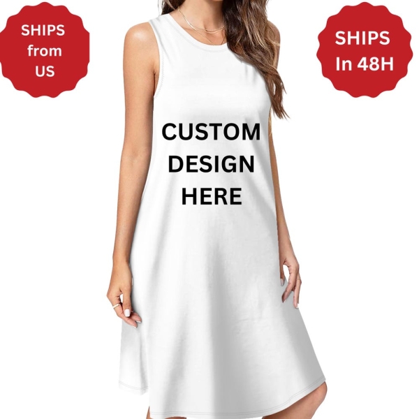Boho Summer Dress Custom Print, Custom dress, Lightweight, Pockets, Sizes 2XS-3XL, Personalized Midi Dress, Casual Wear for Her