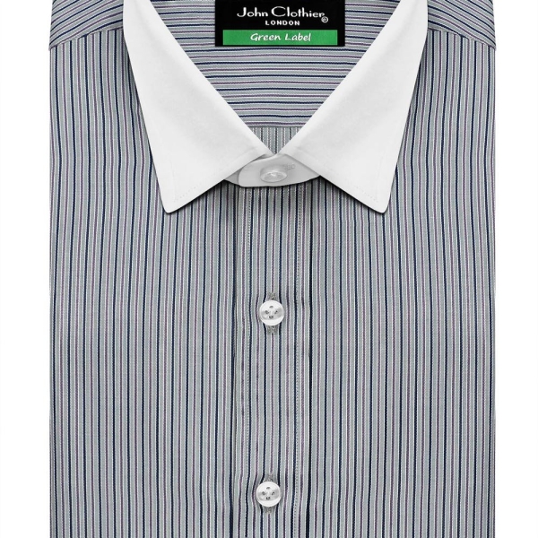 Men's Dark Grey Stripes Kent Classic White Collar Shirt Tailored Fit Office Formal Dress Shirt Size 16 Shirt Sale