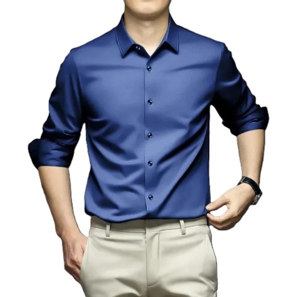 Men’s Casual Silk-Look Button-Up Shirt, Formal Dress Shirt, Sleek Everyday Work Shirt, Slim Fit Shirt, Office Party Shirts, Evening Outfit