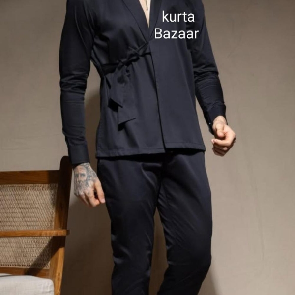 Mens Outfit, Men's Clothing, Fashion Casual,Solid Color  Black Outfits, Silk Satin Fabric Men's Clothing, Designer Outfit