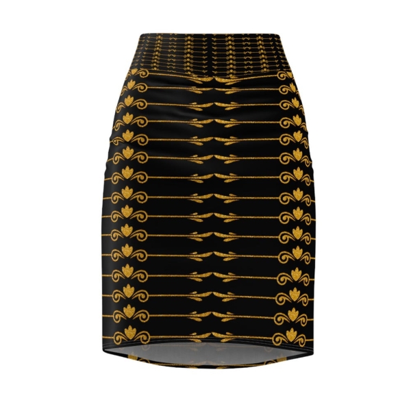 Elegant Gold Pattern Women's Pencil Skirt, Stylish Office Wear, Party Outfit, Holiday Dress, Versatile Fashion