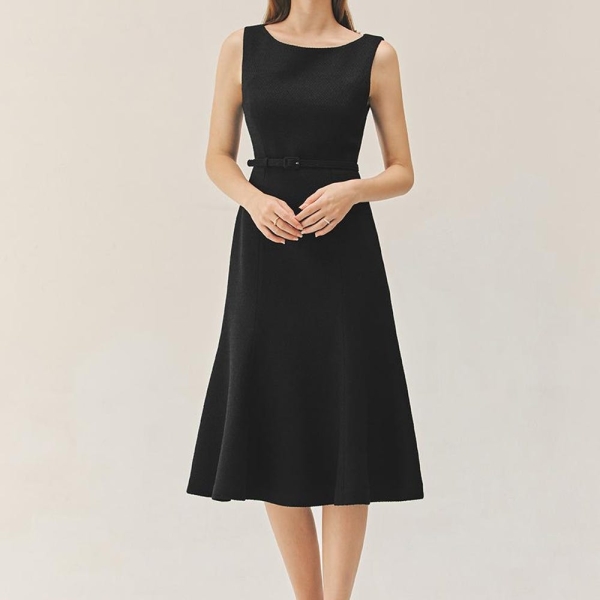 Custom Made Wool Blend Midi Dress, Handmade Sleeveless Fitted A-Line Dress for Women, Elegant Formal Evening or Office Wear