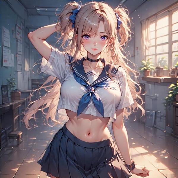 lBonde Anime Girl in Japanese School Uniform – Digital Art Download