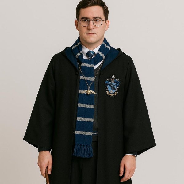 Magical Wizard Robe Costume KidsAdults.Magic School Uniform Cape with Wand, Scarf,Cloak,Accessories.Witch Halloween Cosplay Outfit Set.Gift
