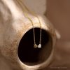 Tiny Double Heart Necklace 14k Gold Pave Minimalist